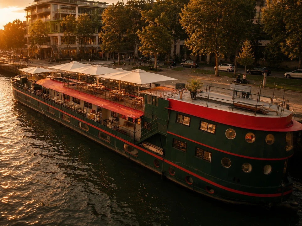 Péniche événementielle Playtime amarrée quai d'Austerlitz à Paris
